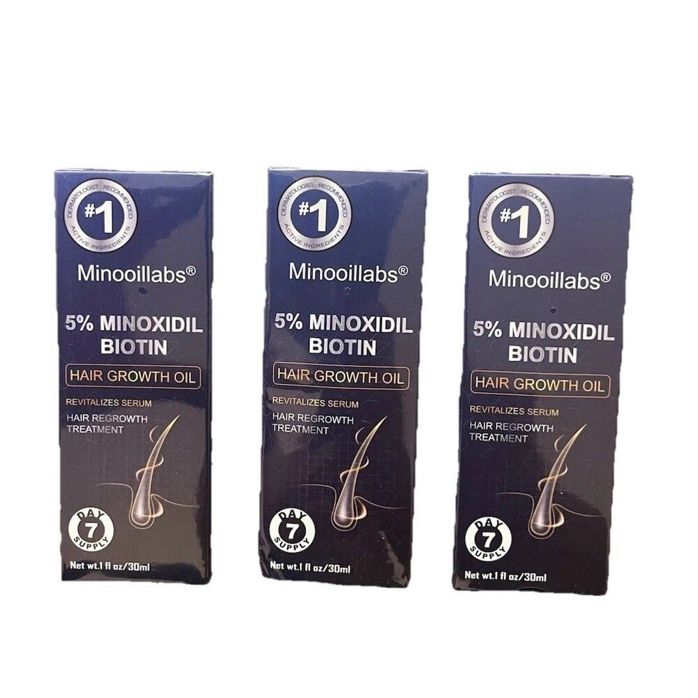 3-Pack 5% Minoxidil Hair Growth Oil - Biotin Serum & Hair Regrowth Treatment